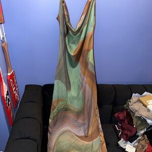 PrettyLittleThing Green and Brown Maxi Dress